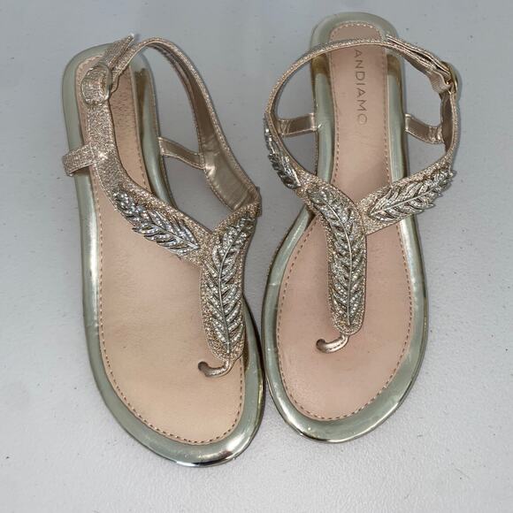 Andiamo Gold Leaf Rhinestone Sparkle Kitten Heeled Wedge Sandals Shoes 8.5 8 1/2 - Picture 1 of 4